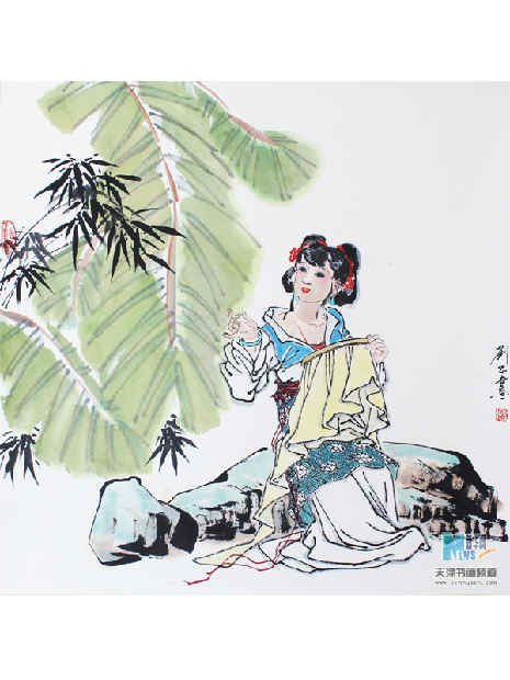刘正《芭蕉仕女图》